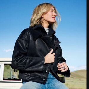 Sundance Catalog Moss Ridge Faux Shearling Coat Black XL NWT Moto Jacket